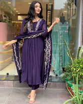 SalwarLove Purple Charm: Anarkali Kurti with Floral Embroidery.