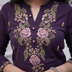 SalwarLove Graceful Purple Embroidered Kurti with Pant & Dupatta.