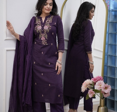 SalwarLove Graceful Purple Embroidered Kurti with Pant & Dupatta.