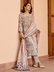 SalwarLove Women’s Printed Cotton Suit Set with Lace Border Sleeves & Patch Neck.