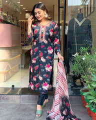 Salwar Love Bloom in Bold: A Dramatic Black Floral Salwar Suit with a Statement-Making Dupatta.