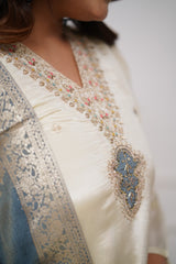 SlwarLove Women Embroidered Chanderi  SILK  kurta set-OffWhite