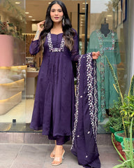 SalwarLove Purple Charm: Anarkali Kurti with Floral Embroidery.
