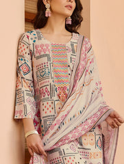 SalwarLove Women’s Printed Cotton Suit Set with Lace Border Sleeves & Patch Neck.