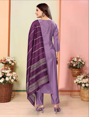 SalwarLove Elegant Lavender Kurta Set with Embroidered Neck and Contrast Dupatta-Purple