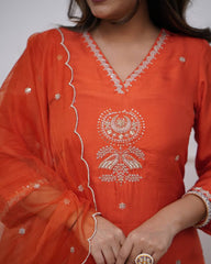 Salwar Love Embroidered Sunshine: Viscose Chanderi Orange Suit with Scalloped Dupatta โ A Festive Favorite.