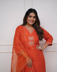 Salwar Love Embroidered Sunshine: Viscose Chanderi Orange Suit with Scalloped Dupatta โ A Festive Favorite.