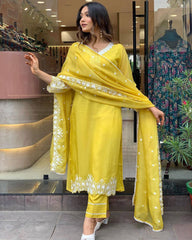 SalwarLove Mustard Embroidered Beauty | Georgette Kurta Set for Women.