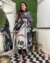 SalwarLove Designer Grey and Black Rayon Kurta Set with Luxurious Tebby Silk Printed Dupatta | Soft & Breathable Fabric .