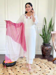 SalwarLove Classy White Kurta Pant Set with Designer Nylon Dupatta.