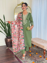 SalwarLove Green Elegance – Embroidered Chanderi Kurta Set with Printed Dupatta.