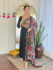 SalwarLove Elegant Floral Printed Georgette Suit with Embroidered Neck and Plain Roman Silk Bottom.