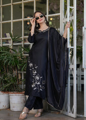 SalwarLove Classic Embroidered Black Salwar Suit with Dyable Bottom & Dupatta.