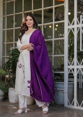 SalwarLove Elegant White Embroidered Viscose Rayon Salwar Suit Set for Women.