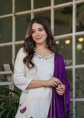 SalwarLove Elegant White Embroidered Viscose Rayon Salwar Suit Set for Women.