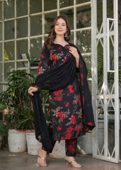 SalwarLove Graceful Floral Black Suit Set with Soft Dupatta – Must-Have Style.