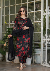 SalwarLove Graceful Floral Black Suit Set with Soft Dupatta – Must-Have Style.