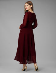 SalwarLove Maroon Embroidered Georgette Gown Elegant Flow | Fully Stitched | Embroidered Yoke | Party-Perfect-Maroon