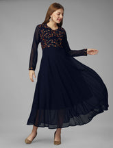 SalwarLove Georgette Embroidery Full Stitched Anarkali Gown Sophisticated Charm | Elegant Flow | Fully Stitched | Festive Wear-Navy Blue