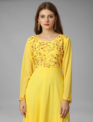 SalwarLove Embroidered Georgette Gown.Elegant Flow | Fully Stitched | Embroidered Yoke | Party-Perfect -Yellow
