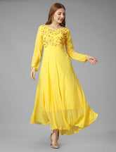 SalwarLove Embroidered Georgette Gown.Elegant Flow | Fully Stitched | Embroidered Yoke | Party-Perfect -Yellow