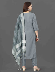 SalwarLove Refined Elegance – Cotton Blend Suit And Duptta with Mirror Detailing-Grey