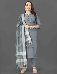 SalwarLove Refined Elegance – Cotton Blend Suit And Duptta with Mirror Detailing-Grey