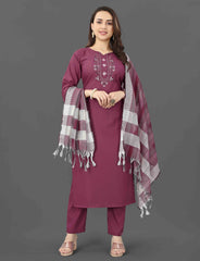 SalvarLove Grace in Purple– Embroidered Kurta Set with Dupatta-Purple