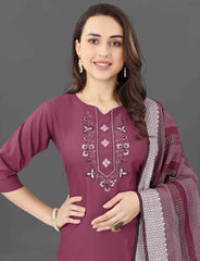 SalvarLove Grace in Purple– Embroidered Kurta Set with Dupatta-Purple