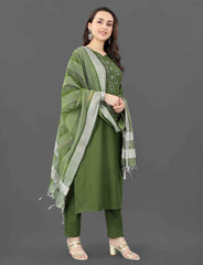 SalvarLove Sophisticated Cotton Suit Set with Embroidered Neckline-Mhendi