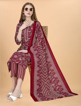 SalwarLove Fully Stitched Cotton Blend Kurta, Pant & Dupatta Set | Color: Maroon