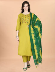 SalwarLove Classic Embroidered Yellow Suit Set with Statement Dupatta-Yellow