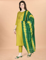 SalwarLove Classic Embroidered Yellow Suit Set with Statement Dupatta-Yellow