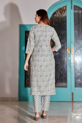 SalwarLove Grey Muse: Foil Print Kurta Set with Mirror Sparkle.
