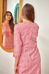 SalwarLove Sunlit Charm: Designer Pink Kurta with Printed Bottoms.
