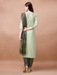 SalwarLove Fully Stitched Embroidered Kurta, Pant & Olive Green Chanderi Dupatta-Mint Green