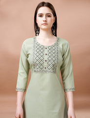 SalwarLove Fully Stitched Embroidered Kurta, Pant & Olive Green Chanderi Dupatta-Mint Green