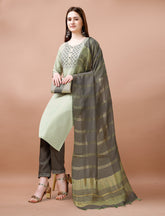 SalwarLove Fully Stitched Embroidered Kurta, Pant & Olive Green Chanderi Dupatta-Mint Green
