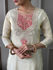 SalwarLove Royal Radiance: Cream Salwar Suit with Printed Red Dupatta.