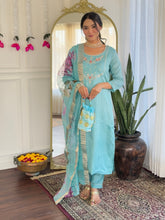 SalwarLove Women's Viscose Embroidered Straight Kurta with Viscose Pant And Jacquard Printed Dupatta Sets-Firoji.