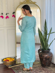 SalwarLove Women's Viscose Embroidered Straight Kurta with Viscose Pant And Jacquard Printed Dupatta Sets-Firoji.