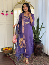 SalwarLove Women's Viscose Embroidered Straight Kurta with Viscose Pant And Jacquard Printed Dupatta Sets-Purple.