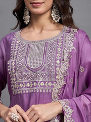 SalwarLove Designer Purple Embroidered Straight Kurti Set with Rich Organza Dupatta | Chinon Viscose Ethnic Wear for Women.