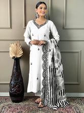 SalwarLove White and Black Embroidered Suit Set for Women – Chanderi Viscose Kurta with Matching Bottom & Designer Dupatta