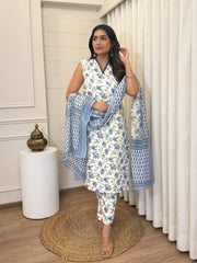 SalwarLove Elegant Cotton Slub Suit Set for Women with Floral Print, One-Side Pocket & Chanderi Dupatta.