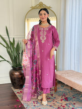 SalwarLove Elegant Magenta Rayon Salwar Suit Set with Intricate Hand Embroidery and Multicolor Bandhani Naznin Dupatta.