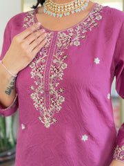 SalwarLove Elegant Magenta Rayon Salwar Suit Set with Intricate Hand Embroidery and Multicolor Bandhani Naznin Dupatta.