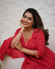 Salwar Love Graceful Traditional Red Anarkali Kurta Pant Set with Gota Detailing – Ideal for Weddings & Festive Events.