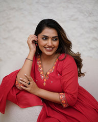 Salwar Love Graceful Traditional Red Anarkali Kurta Pant Set with Gota Detailing – Ideal for Weddings & Festive Events.