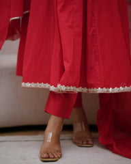 Salwar Love Graceful Traditional Red Anarkali Kurta Pant Set with Gota Detailing – Ideal for Weddings & Festive Events.